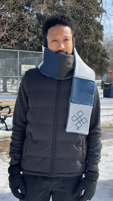 Patchwork Denim scarf with Faux Fur Lining