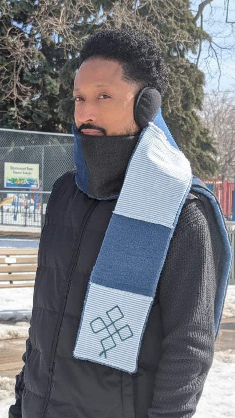 Upcycled Patchwork Denim scarf with Faux Fur Lining