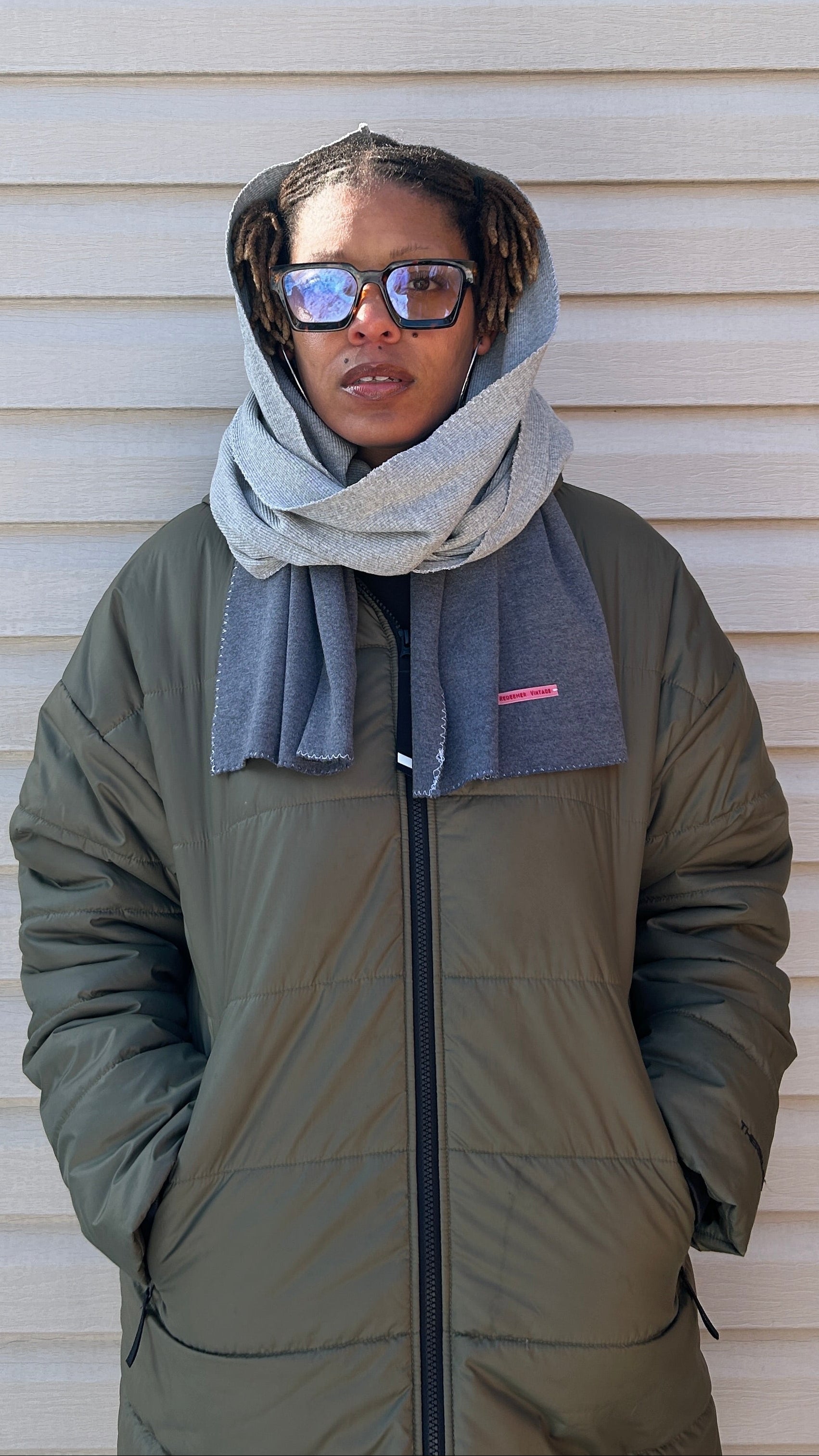 Hooded Scarf Patchwork Grey