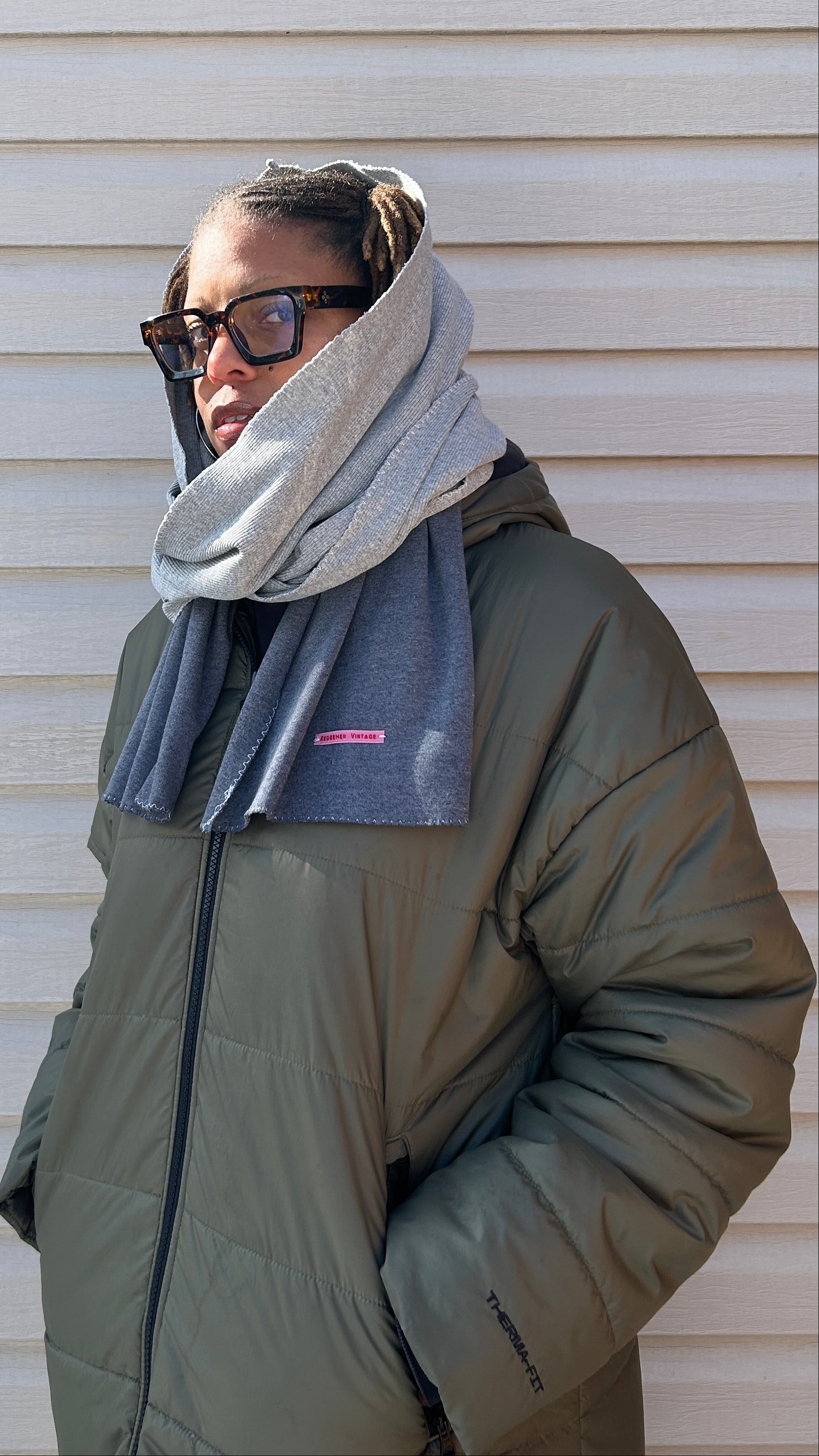 Hooded Scarf Patchwork Grey