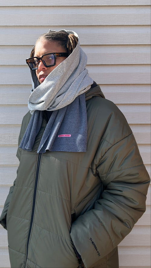 Hooded Scarf Patchwork Grey