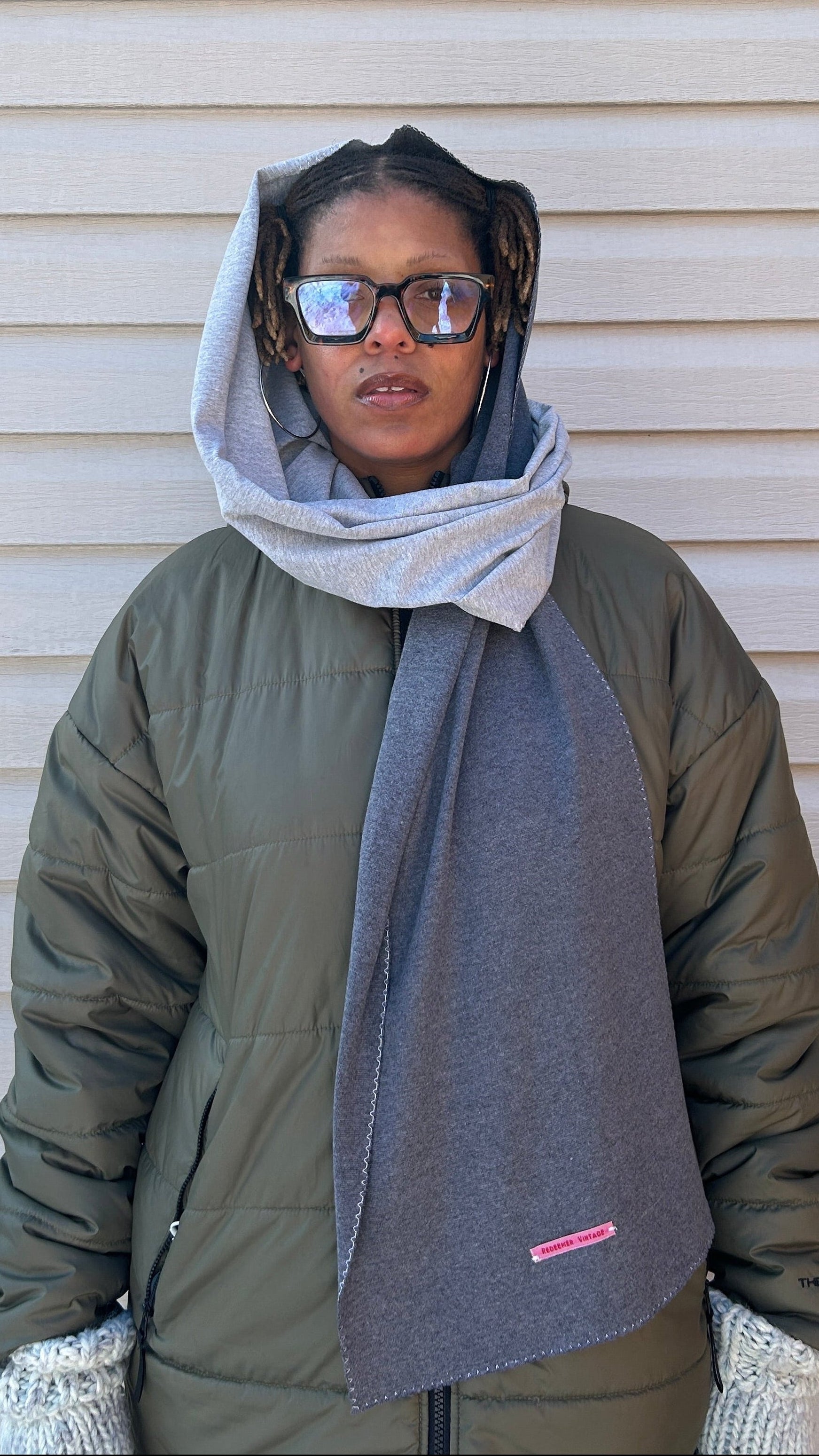 Hooded Scarf Two-Tone Grey
