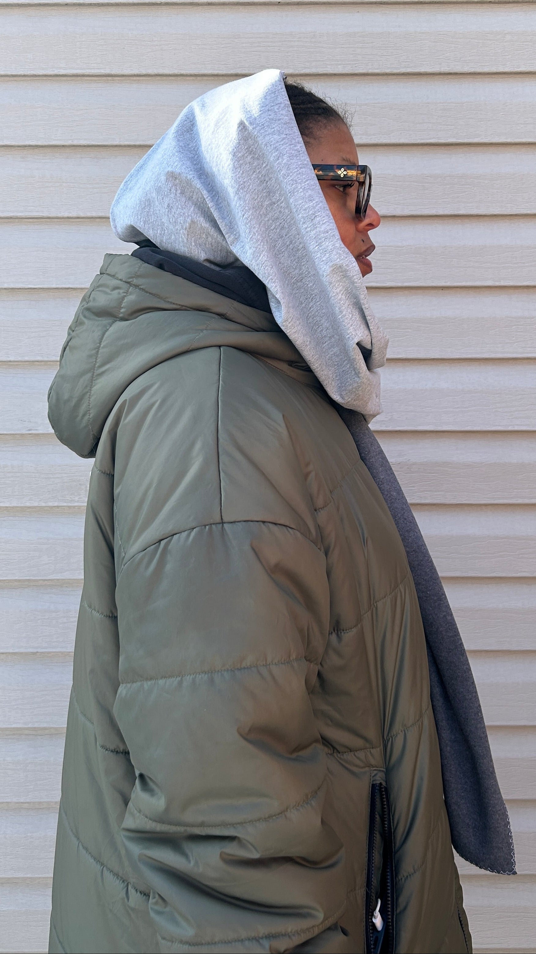 Hooded Scarf Two-Tone Grey