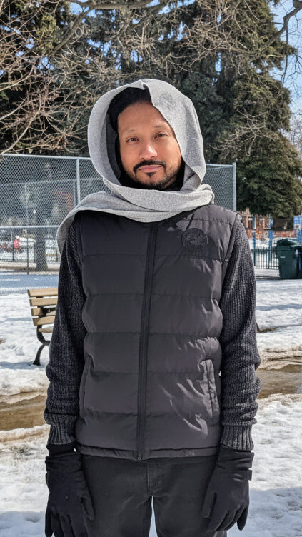 Hooded Scarf Patchwork Grey