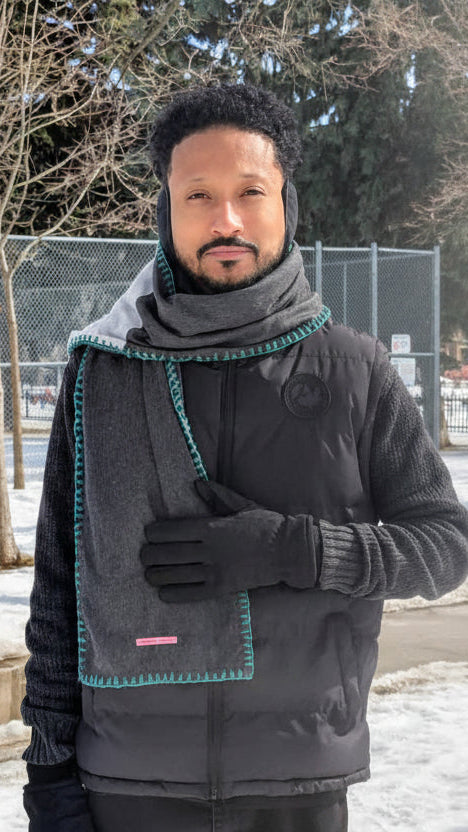 Patchwork Scarf with Green Embroidery