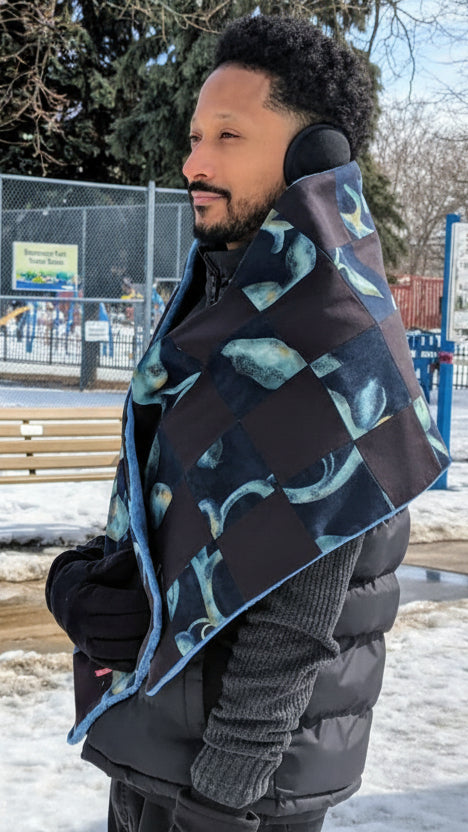 Jumbo Checkered Scarf w Faux Fur Lining