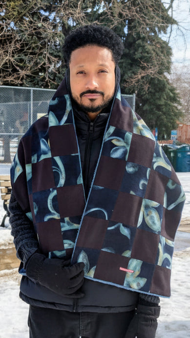 Jumbo Checkered Scarf w Faux Fur Lining