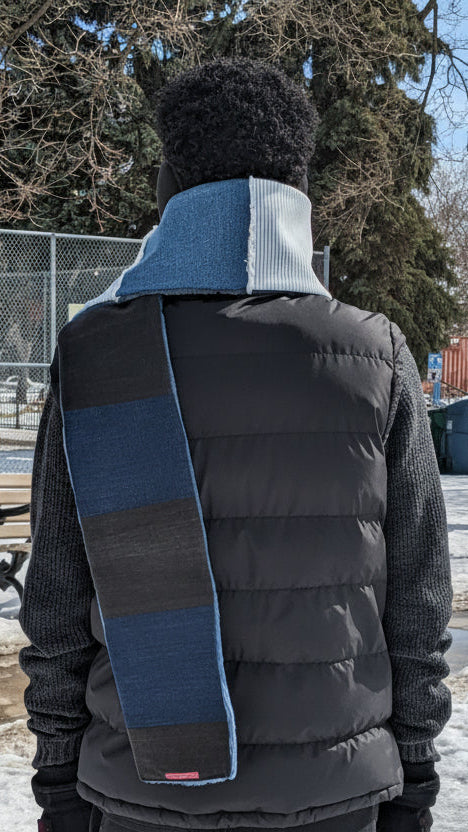 Patchwork Denim scarf with Faux Fur Lining